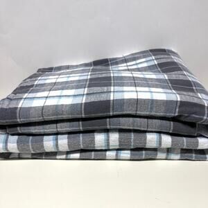 Portuguese Cotton Flannel Twin Sheet Set Gray Plaid